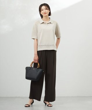 J.PRESS LADIES 【洗える】COTTON POLYESTER ニットポロ ベージュ系