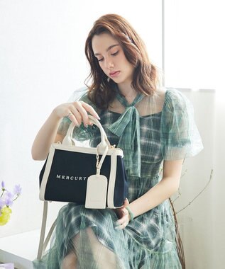 style code 【MERCURYDUO/マーキュリーデュオ】カードケース付 軽量キャンバスロゴ 2WAYトートバッグ ブラックアイボリー