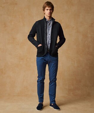 JOSEPH ABBOUD 【和紙使用エコ素材/日本素材/軽量/通気性/速乾性】和紙ムリネ ニット ジャケット ネイビー系