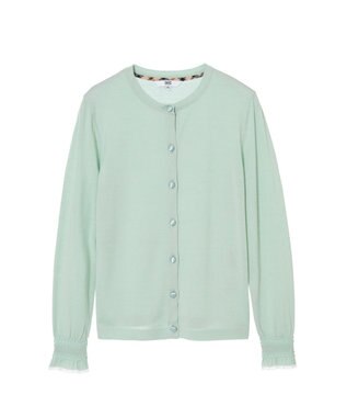 DAKS キュプラ混クルーネックカーディガン ミニフリル袖 シルトグリーン