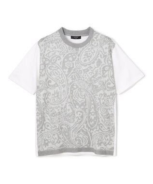 JOSEPH HOMME オリエンタルジャガードニットブロック　クルーネック半袖カットソー ライトグレー系