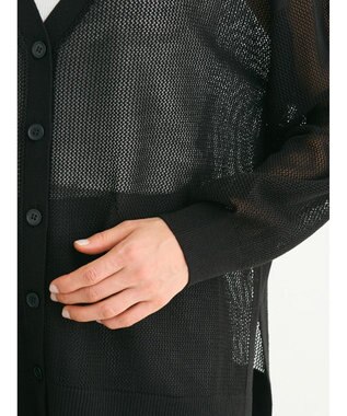 Green Parks メッシュミディ丈ニットカーディガン Black