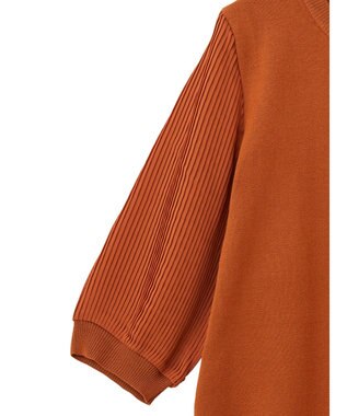 Green Parks 袖プリーツドッキング５分袖ニットプルオーバー Orange