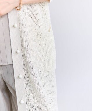 BEIGE， OPTICAL / ペーパーヤーンシアーロングカーディガン Ecru