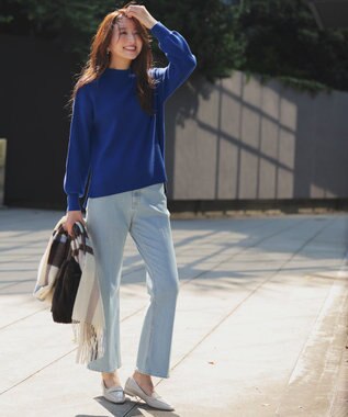 ANY SIS L 【美Denimシリーズ】センタープレスセミフレア デニム ブリーチインディゴ