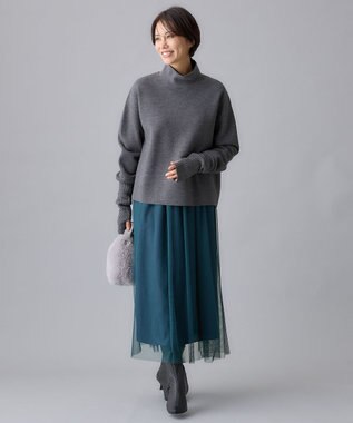 自由区 【洗える】ウールミラノハイネック ニット グレー系