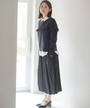 組曲 バスケット編みフリル ニット ネイビー系