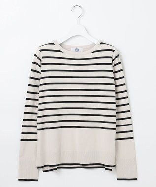 J.PRESS LADIES L 【洗える】VIGODA ボーダー ニット ライトグレー×スレート系