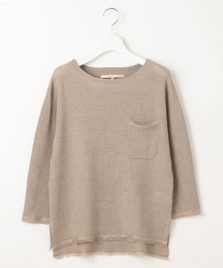 自由区 L 【洗える】リネンフリンジディテール8分袖 ニット ベージュ系