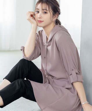 Tiaclasse 【新色追加・洗える】麻調パーカーチュニックブラウス モカ