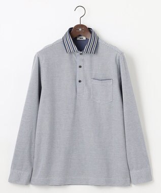 JOSEPH ABBOUD 【消臭などの高機能】オーガニックコットン ダディ 長袖 ポロシャツ ブルー系