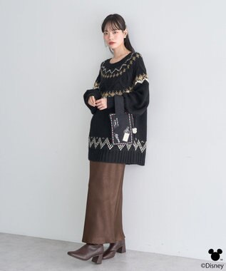 earth music&ecology 【予約】Disney/ミッキー刺繍ノルディックニットチュニック ブラック