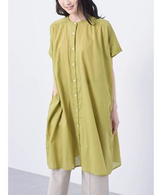 Green Parks インド綿 　ギャザー５分袖チュニック Green