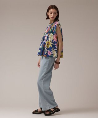GRACE CONTINENTAL フラワープリントタックブラウス ブルー