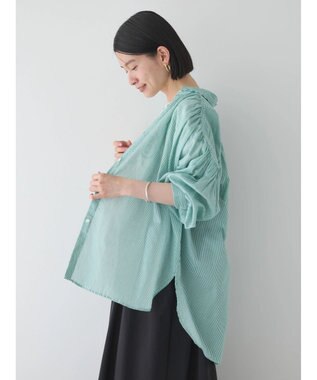 AMERICAN HOLIC カルゼギャザーシャツチュニック Stripe Green