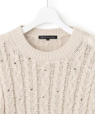 23区 【洗える】ルレックスケーブル スパンコール ラメニット アイボリー系