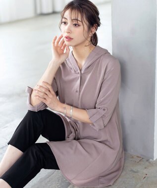 Tiaclasse 【新色追加・洗える】麻調パーカーチュニックブラウス モカ