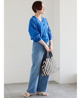 Te chichi 14G綿ポリVネックカーディガン ブルー