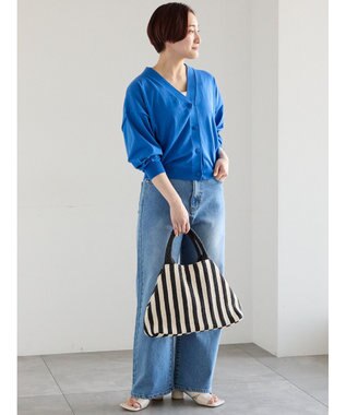 Te chichi 14G綿ポリVネックカーディガン ブルー