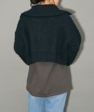 Green Parks フロントジップビックカラーニットブルゾン Navy