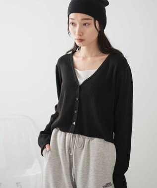 WEGO カラーリブショートカーデ ブラック