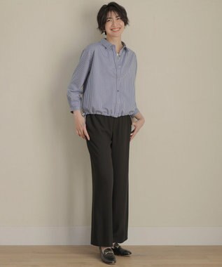 J.PRESS LADIES Jカミーチェストライプ シャツカラー カットソー ネイビーストライプ系