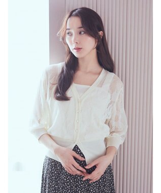earth music&ecology 花柄シアーカーディガン Ivory