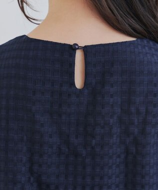 Tiaclasse 【洗える】シアーチェックパフスリーブチュニックブラウス ネイビー