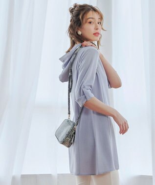 Tiaclasse 【新色追加・洗える】麻調パーカーチュニックブラウス サックス