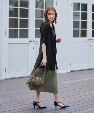 Tiaclasse 【新色追加・洗える】麻調パーカーチュニックブラウス ブラック