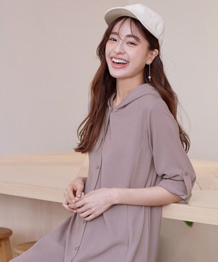 Tiaclasse 【新色追加・洗える】麻調パーカーチュニックブラウス モカ