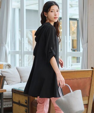 Tiaclasse 【新色追加・洗える】麻調パーカーチュニックブラウス ブラック