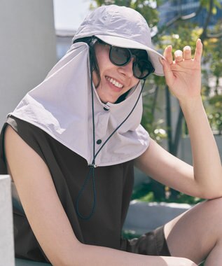 UNFILO UVカット ケープ付きキャップ ライトグレー