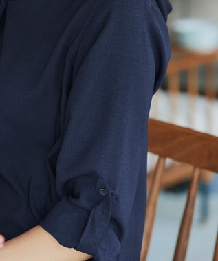 Tiaclasse 【新色追加・洗える】麻調パーカーチュニックブラウス ネイビー