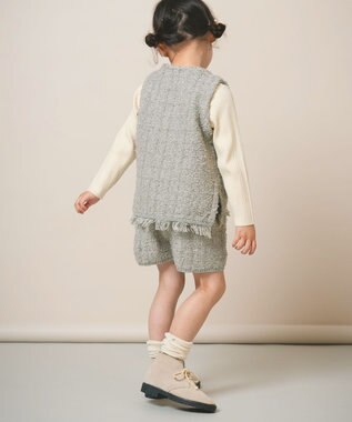 ami amie ツイード風ニットフリンジ付きベスト145cm グレー