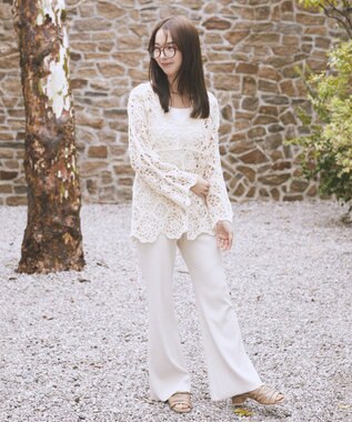 earth music&ecology セルフカットリブフレアパンツ Light Beige