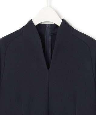 ICB L 【洗える】 レーヨンストレッチポンチ フレアワンピース ネイビー系