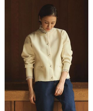 Green Parks ゴールド釦ボックス型カーディガン Ecru