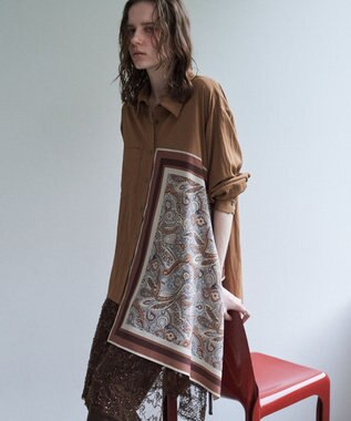 YECCA VECCA スカーフデザインアシメシャツ Camel