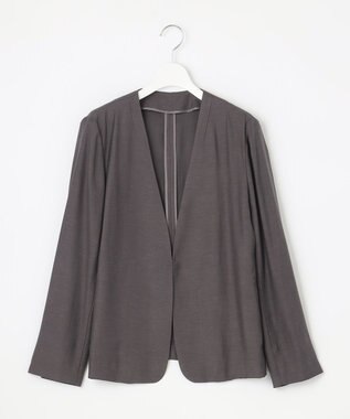 自由区 【XSサイズ～/洗える/セット可】キュプラリネンシャンタン ノーカラージャケット グレー系