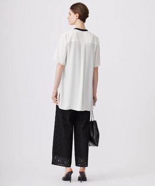 ICB 【洗える】 ヘリンボーンエンブロイダリー ワイドストレートパンツ ブラック系