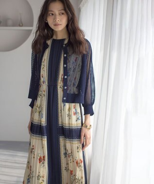 組曲 L メッシュニット カーディガン ネイビー系