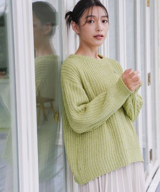 Tiaclasse 【洗える】MIXモールニットプルオーバー グリーン