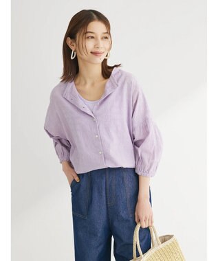 Green Parks インド綿 SET２点 刺繍７分丈ブラウス＋タンクトップ Purple