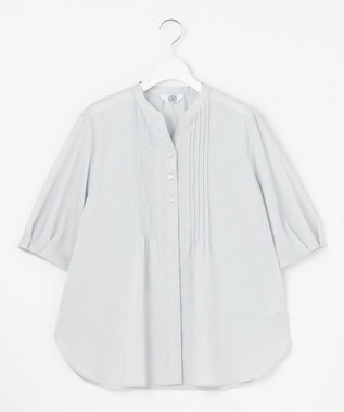 J.PRESS LADIES 【洗える】ラミーポプリン 前開き ブラウス ライトグレー系