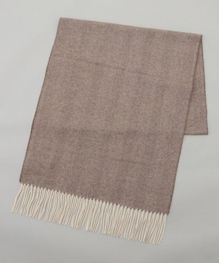 GOTAIRIKU 【カシミヤ100％】 幅広 マフラー_ヘリンボーン柄(40×180) ベージュ×ヘリンボーン