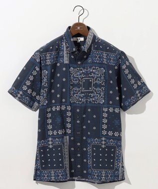 【サスティナブル素材】コットンリヨセルリネンバンダナプリント シャツ