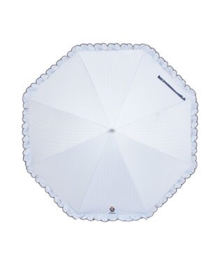 MOONBAT 【WEB限定/遮光率100%/遮熱/UV】POLO RALPH LAUREN（ポロ ラルフローレン）晴雨兼用日傘 ワンポイント ポロベア刺繍 フリル 長傘 サックスブルーストライプ