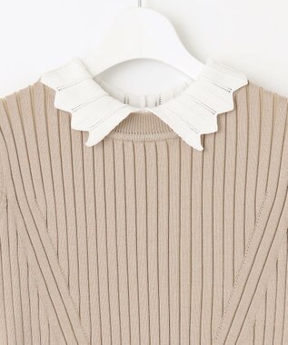 Feroux 【洗える】バイカラー襟ニットドッキング ワンピース ベージュ系