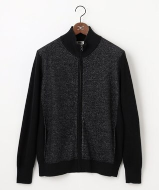 JOSEPH ABBOUD 【イタリア糸使用/洗える】メリノブレンドモール ジップ ニット ブルゾン ブラック系